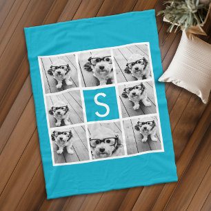 Manta Polar Monograma del Personalizado Aqua Blue 8 Collage de