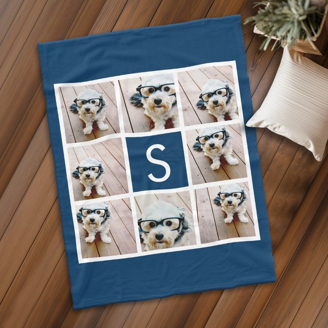 Manta Polar Monograma del Personalizado de Collage de fotos Na (Personalized fleece blanket with 8 photos and a monogram)