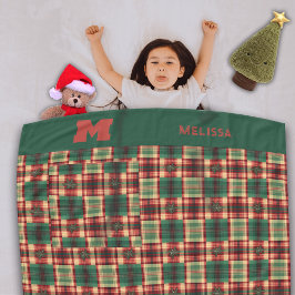 Manta Polar Monograma del Personalizado festivo de Plaid