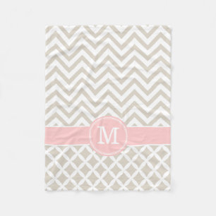Manta Polar Monograma del Personalizado Linen Beige y Chevron 
