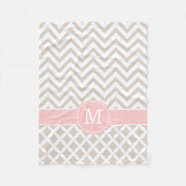 Manta Polar Monograma del Personalizado Linen Beige y Chevron  (Anverso)
