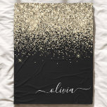 Manta Polar Monograma del Purpurina negro dorado Nombre de la<br><div class="desc">Nombre del Monograma del Purpurina de guion de la espuma dorada y negra y funda inicial de la pieza. Esto hace que el dulce perfecto cumpleaños 16, boda, ducha de novia, aniversario, ducha de bebé o fiesta de soltera sea regalo para alguien que ama el lujo glam y los estilos...</div>