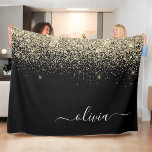 Manta Polar Monograma del Purpurina negro dorado Nombre de la<br><div class="desc">Nombre del Monograma del Purpurina de la espuma negra y dorada y funda inicial de la pieza. Esto hace que el dulce perfecto cumpleaños 16, boda, ducha de novia, aniversario, ducha de bebé o fiesta de soltera sea regalo para alguien que ama el lujo glam y los estilos de moda....</div>