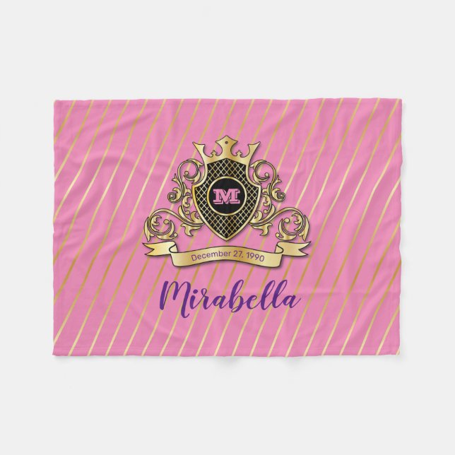 Manta Polar Monograma dorado Fleece Blanket (Frente (Horizontal))
