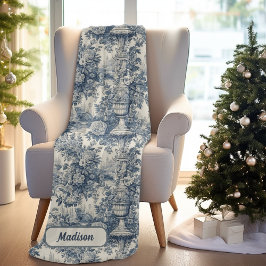 Manta Polar Monograma elegante de tela azul de jouy