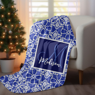 Manta Polar Monograma elegante geométrico gris azul sin costur