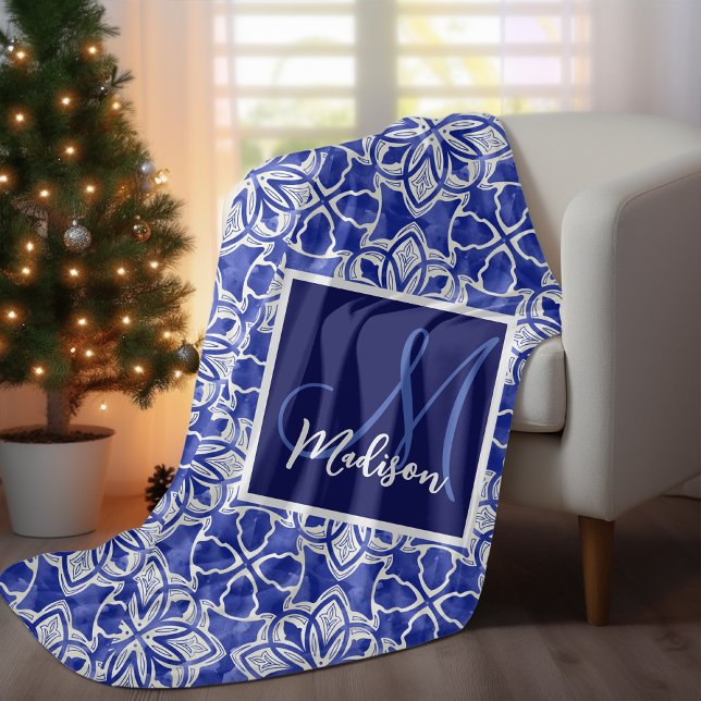 Manta Polar Monograma elegante geométrico gris azul sin costur (Subido por el creador)