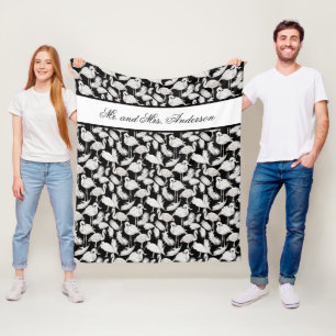 Manta Polar Monograma Elegante Guión Plumas de Cisne Blanco Ne