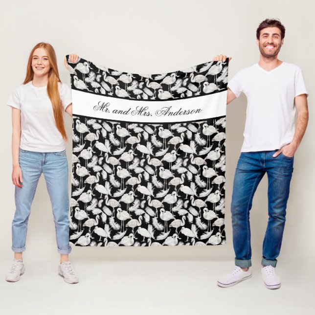 Manta Polar Monograma Elegante Guión Plumas de Cisne Blanco Ne (In situ)