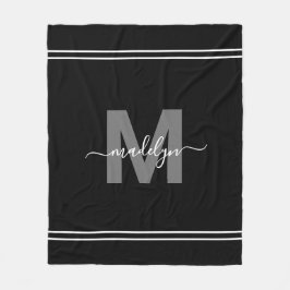 Manta Polar Monograma elegante moderno de escritura blanca neg