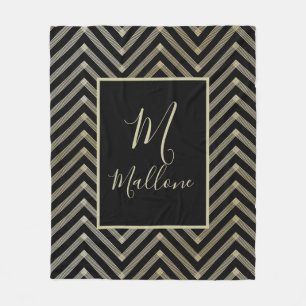 Manta Polar Monograma elegante negro, marrón y oro