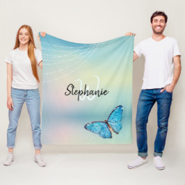 Manta Polar Monograma elegante Purpurina de mariposa azul arco