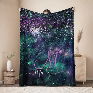 Manta Polar Monograma falso brillante verde morado oscuro lind
