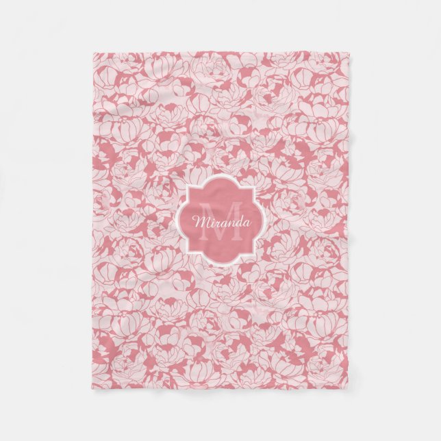 Manta Polar Monograma femenino floral rosa claro moderno con (Anverso)
