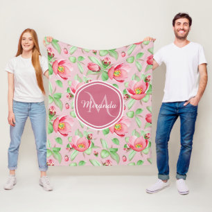 Manta Polar Monograma Flor de Manzano Rosa