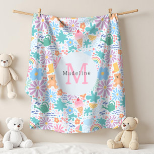 Manta Polar Monograma Floral Arcoíris de Salpicadura de Verano
