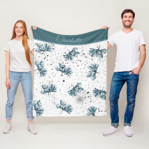 Manta Polar Monograma floral azul de acero elegante