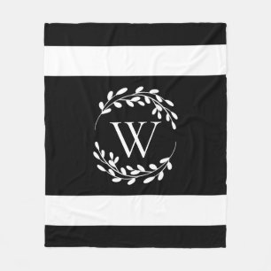 Manta Polar Monograma floral blanco y negro