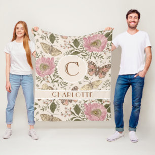 Manta Polar Monograma floral botánico de flores silvestres mod