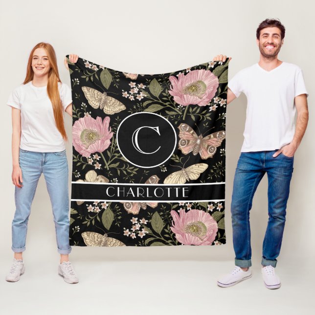 Manta Polar Monograma floral botánico de flores silvestres mod (In situ)