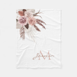Manta Polar Monograma floral de hierba de Pampas rosa Boho Blu
