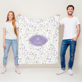 Manta Polar Monograma Floral Personalizada Púrpura