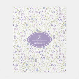 Manta Polar Monograma Floral Personalizada Púrpura