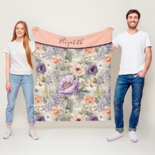 Manta Polar Monograma Floral Vintage Rosa Melocotón Shabby Chi