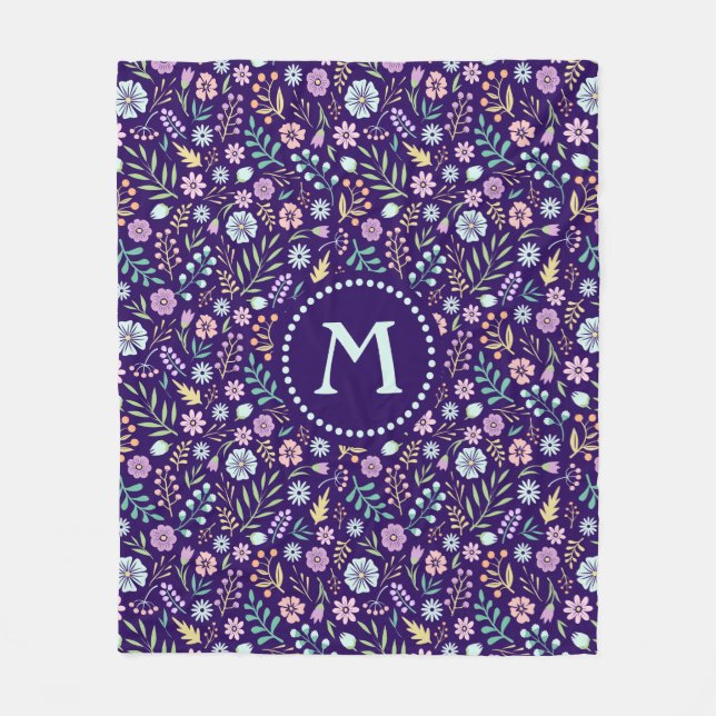 Manta Polar Monograma Floral Whimsical Boho Fleece Blanket (Anverso)