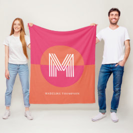 Manta Polar Monograma geométrico moderno rosa naranja retro ch