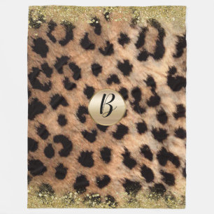 Manta Polar Monograma Glam Brillante Dorado Estampado Leopardo