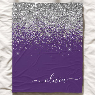 Manta Polar Monograma Glam Glitter Plateado Púrpura para Chica