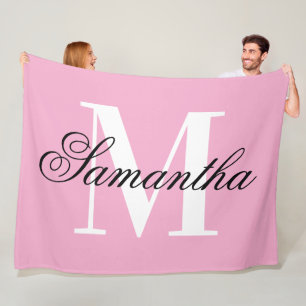 Manta Polar Monograma Grande Negro y Blanco Rosa