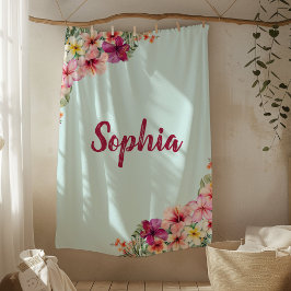 Manta Polar Monograma Hibiscus Pink Flores Tropicales Florales