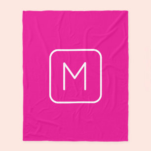 Manta Polar Monograma inicial simple y moderno Blanco y rosa