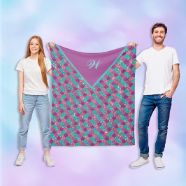 Manta Polar Monograma Magenta Púrpura Escavidad Verde azulada