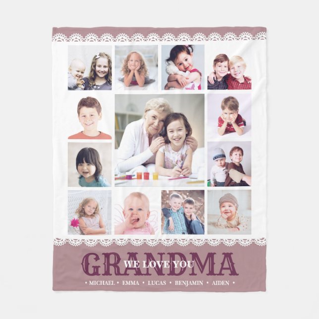 Manta Polar Monograma marrón Collage de fotos Fleece Blanket (Anverso)