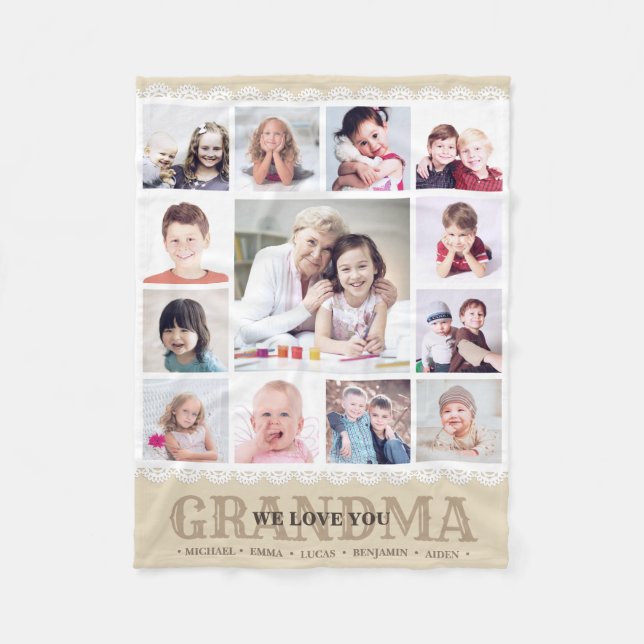 Manta Polar Monograma marrón Collage de fotos Fleece Blanket (Anverso)