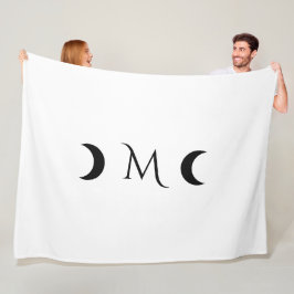 Manta Polar Monograma moderno de luna creciente blanco y negro