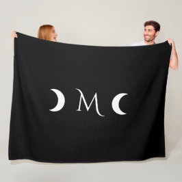 Manta Polar Monograma moderno de luna creciente negro y blanco