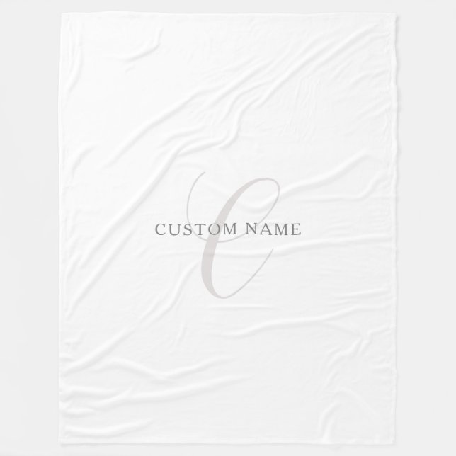 Manta Polar Monograma moderno elegante | Gris y blanco (editab (Anverso)