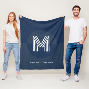 Manta Polar Monograma moderno geométrico azul de la Marina de