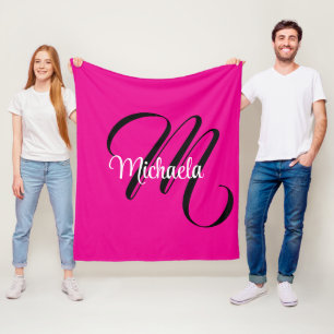 Manta Polar Monograma moderno minimalista nombre inicial rosad