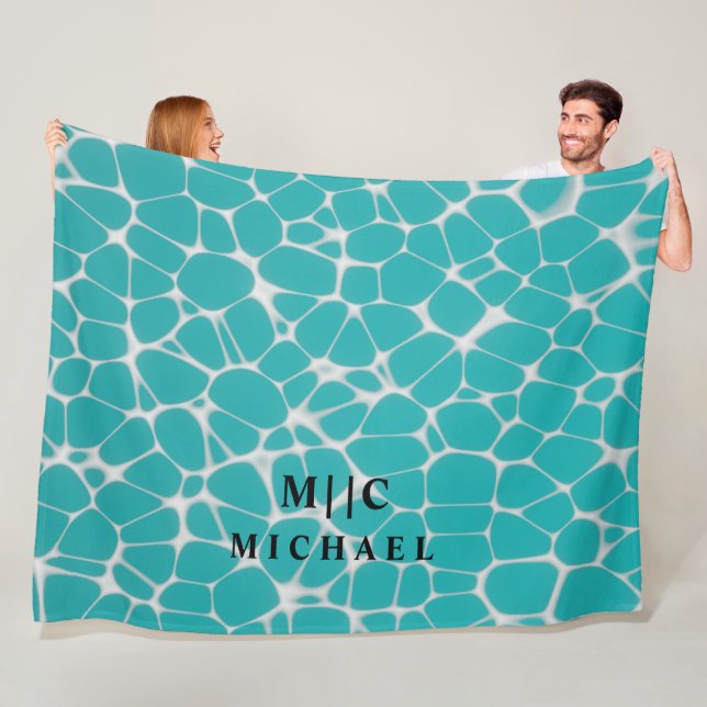 Manta Polar monograma moderno simple azul y blanco personaliza (In situ)