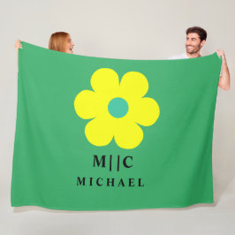 Manta Polar monograma moderno simple verde y amarillo lindo