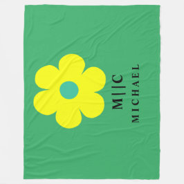 Manta Polar monograma moderno simple verde y amarillo lindo