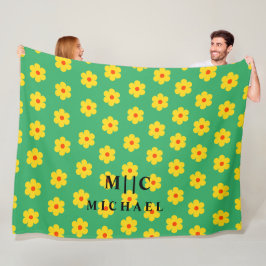 Manta Polar Monograma moderno verde retro floral