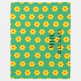 Manta Polar Monograma moderno verde retro floral