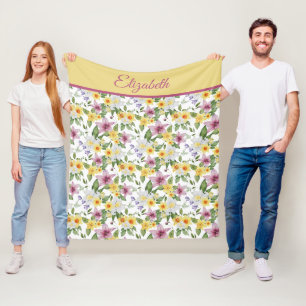 Manta Polar Monograma Morado Amarillo Flor Verde Blanco