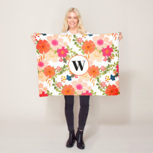 Manta Polar Monograma Naranja Floral Caja de la Fleece Botánic